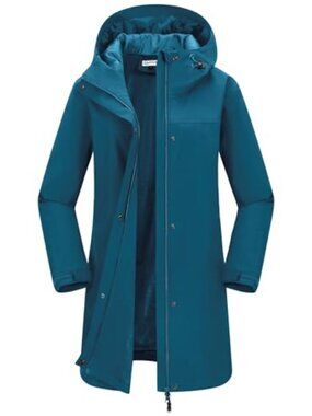 Waterproof Long Rain Jacket with Adjustable Hood and Pockets